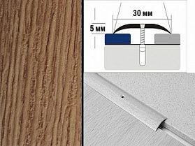 Порог ламинированный полукруглый А30 30х5,0 мм Дуб светлый