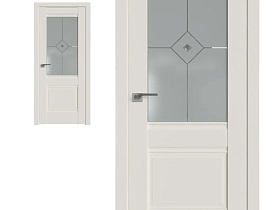 Межкомнатная дверь Profil Doors экошпон серия U 2U Дарк Вайт  полотно со стеклом узор матовый с прозрачным фьюзингом (ромб)