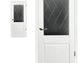 Межкомнатная дверь из массива ольхи Ока Элегия Слоновая кость, полотно со стеклом (графит с фрезеровкой)	
