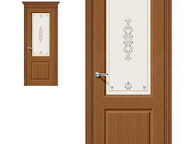 Межкомнатная дверь Браво Шпон Статус-13 Ф-11 (Орех) с художественным стеклом