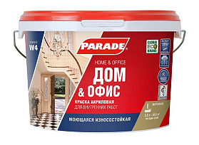 Краска акриловая Parade CLASSIC W4 износоустойчивая Дом & Офис, матовая, белая 9л