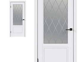 Межкомнатная дверь Velldoris Эмаль SCANDI 2V цвет Белый RAL9003 стекло РОМБ Мателюкс