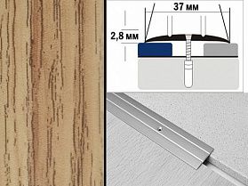 Порог декорированный плоский А6 37х2,8 мм Дуб золотой