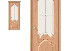 Межкомнатная дверь из шпона файн-лайн Браво Афина Ф-01 Дуб, полотно со стеклом белое художественное с элементами фьюзинга