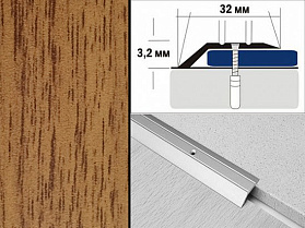 Порог декорированный разноуровневый С1 32х3,2 мм Дуб деревенский