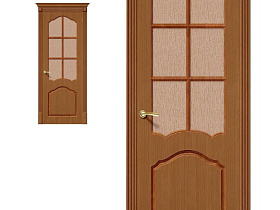 Межкомнатная дверь из шпона файн-лайн Браво Каролина Ф-11 Орех, полотно с бронзовым стеклом
