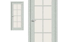 Межкомнатная дверь Браво Эко Шпон Прима-11.1 Grey Wood, стекло Magic Fog