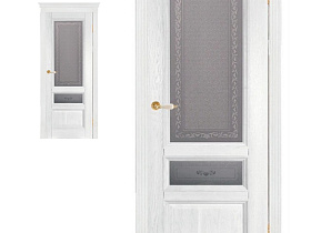 Межкомнатная дверь из массива дуба Ока Аристократ №3, Белый, полотно со стеклом (графит с наплавом)
