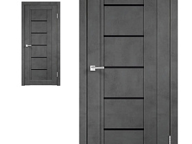 Межкомнатная дверь Velldoris Экошпон NEXT 3 цвет Муар темно-серый стекло Лакобель черное