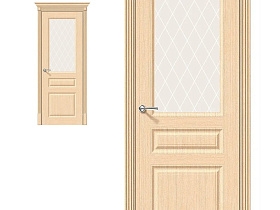 Межкомнатная дверь Браво Шпон Статус-15 Ф-22 (БелДуб), стекло White Сrystal