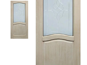 Межкомнатная дверь из массива ольхи Ока Лео Слоновая кость, полотно со стеклом (графит с фрезеровкой)	