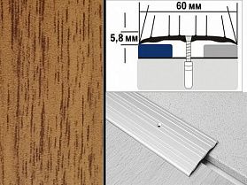 Порог декорированный плоский А4 60х5,8 мм Дуб деревенский