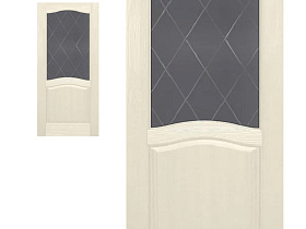 Межкомнатная дверь из массива сосны Ока Лео Браш Слоновая кость, полотно со стеклом (графит с фрезеровкой)