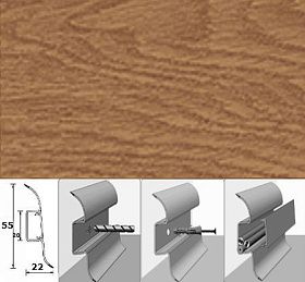 Напольный плинтус Идеал Комфорт (пластиковый с кабель-каналом) 206 Дуб коньячный (55x22x2500 мм), 1 м.п.