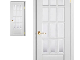 Межкомнатная дверь из массива ольхи Ока Лондон Эмаль Белая, полотно со стеклом