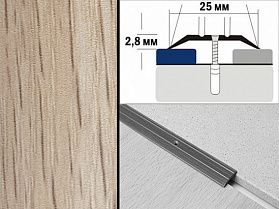 Порог декорированный плоский А1 25х2,8 мм Дуб беленый