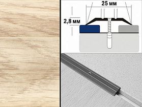 Порог декорированный плоский А1 25х2,8 мм Дуб северный
