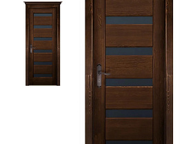 Межкомнатная дверь из массива сосны Ока Палермо Браш Орех,полотно со стеклом (графит с фрезеровкой)