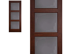 Межкомнатная дверь из массива ольхи Ока Турин Махагон, полотно со стеклом (графит с фрезеровкой)	